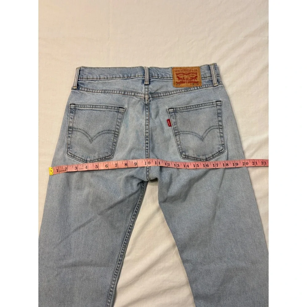 Levis 513 Slim Straight Light Wash Frayed Hem Jeans 30x34 Mens Blue